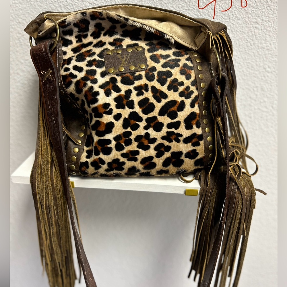 Keep it Gypsy fringe leopard tote w/ genuine LV patching